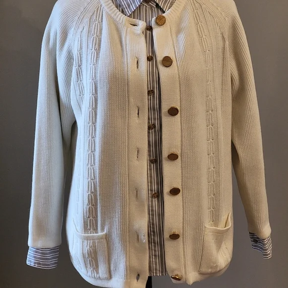 Vintage 70s Acrylic ivory cardigan size medium - Picture 7 of 12